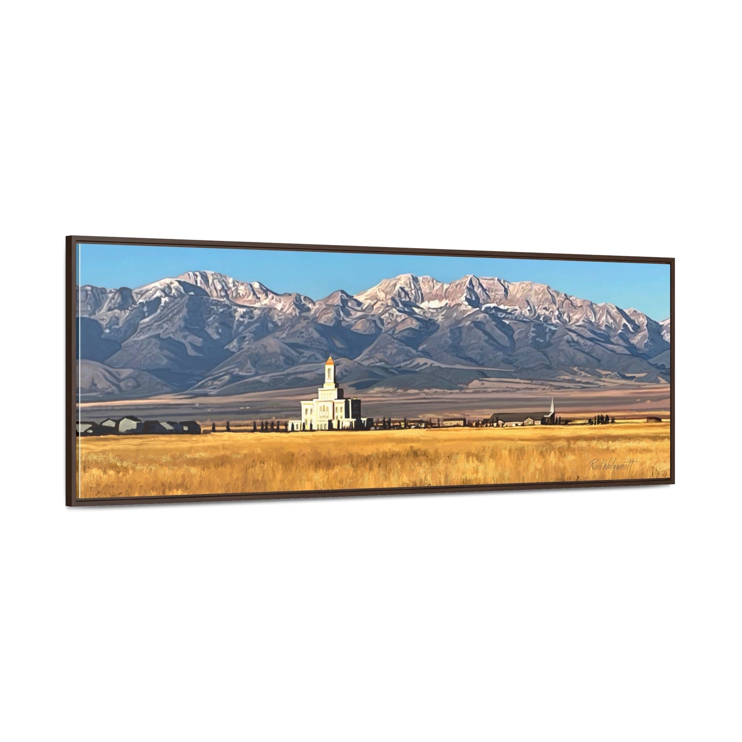 Stretched Canvas Wrap in Wood Frame, Deseret Peak Temple and Deseret Peak, by Rod Walgamott