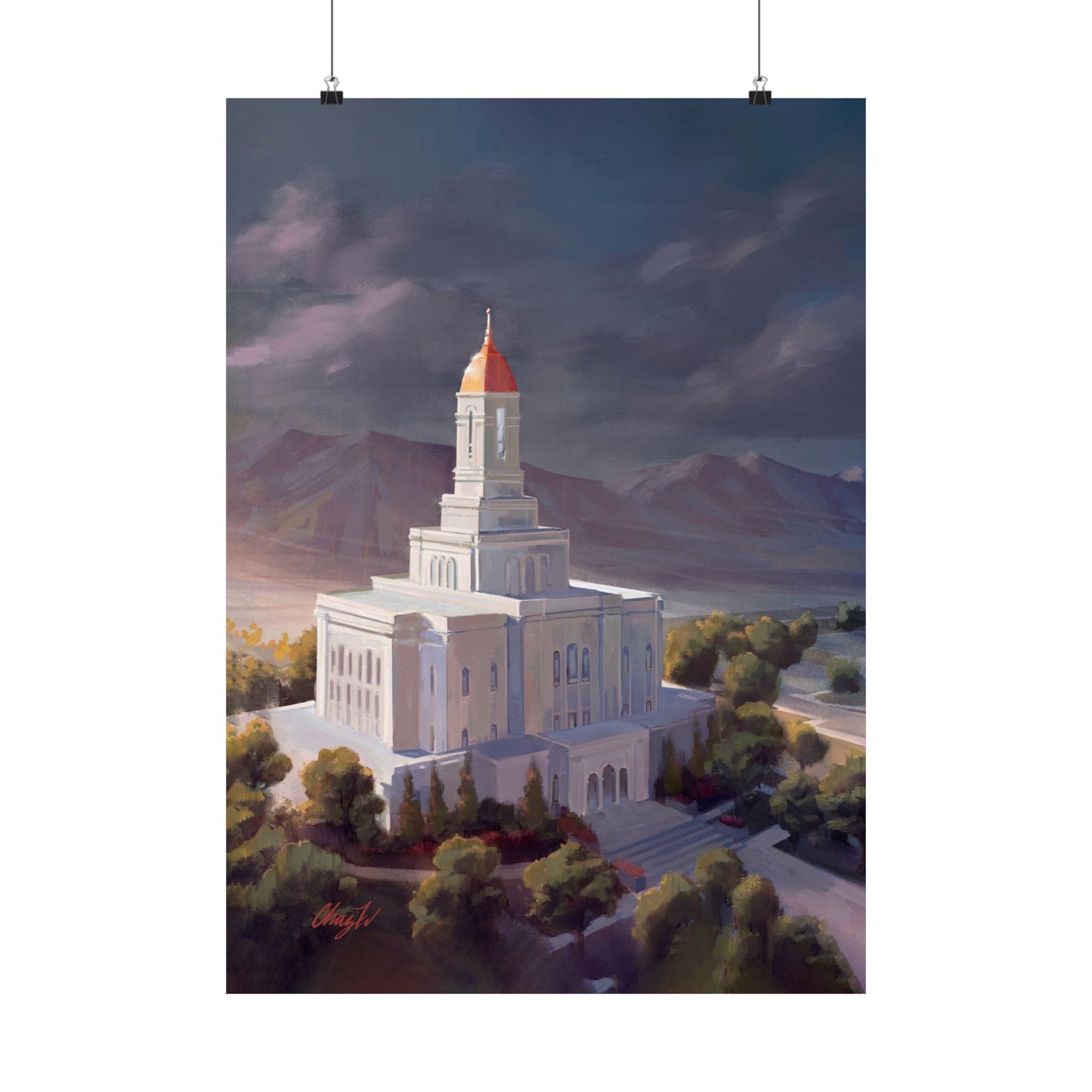 Premium Matte Paper Print, Deseret Peak Temple, After the Storm, by Chaz Walgamott