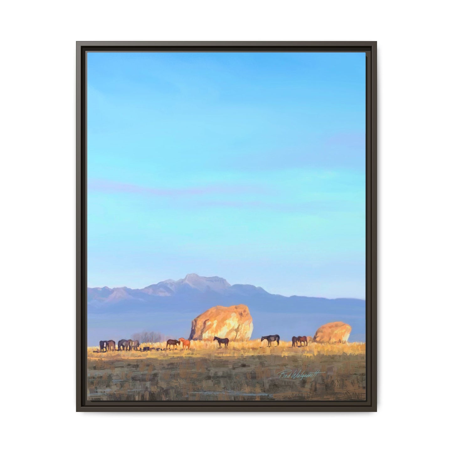 Framed Matte Canvas Print — Horses at Adobe by Rod Walgamott