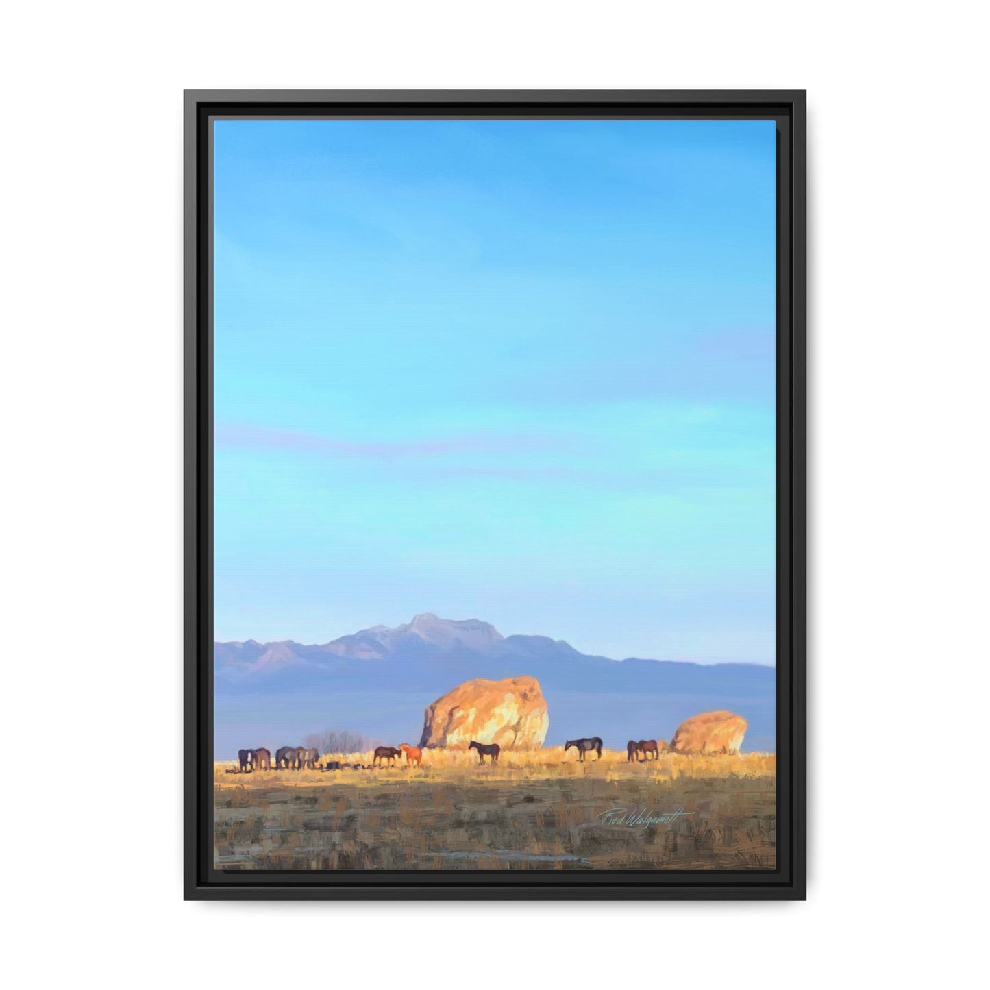 Framed Matte Canvas Print — Horses at Adobe by Rod Walgamott