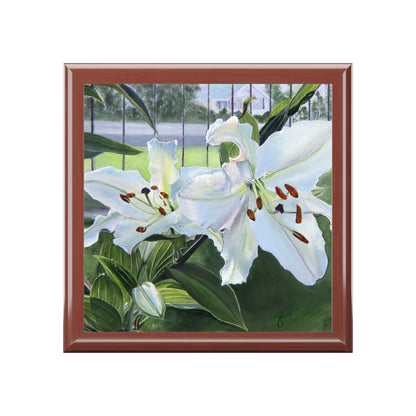 Elegant Floral Jewelry Box, Featuring Luscious Lilies, by Jane Autry