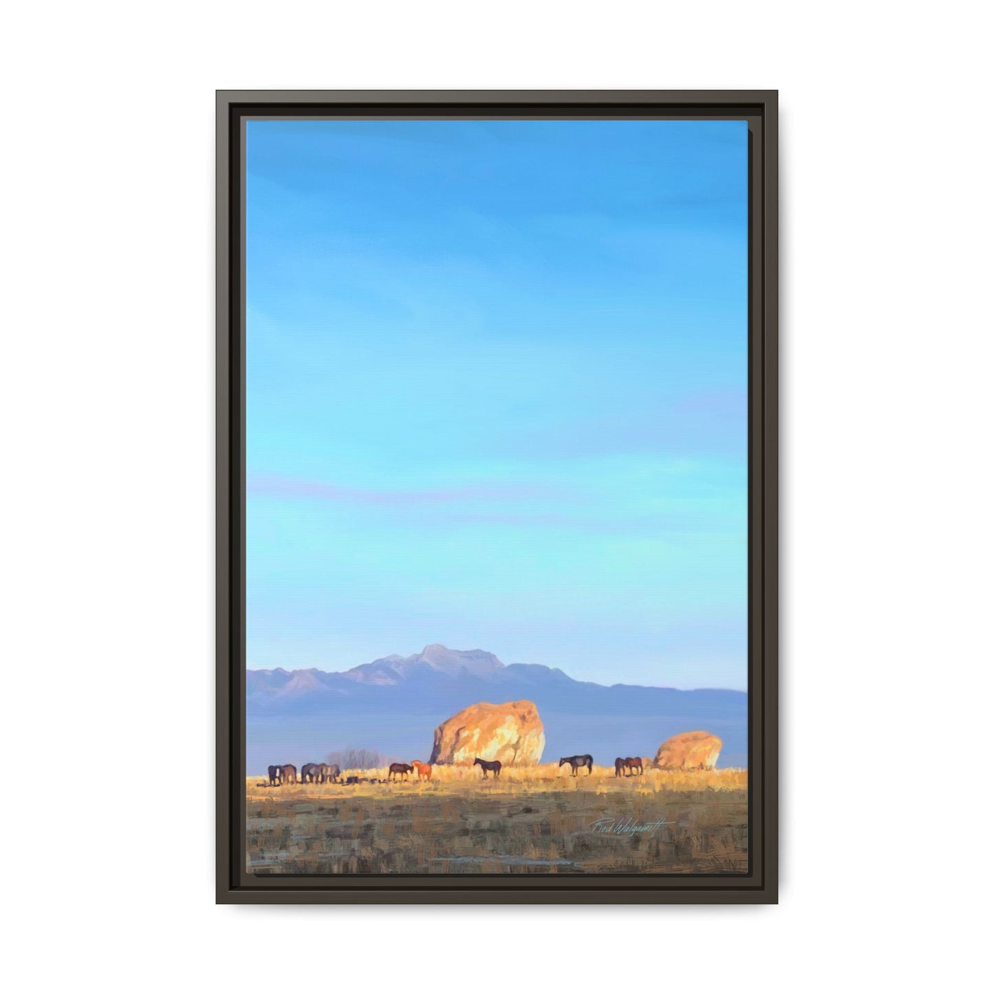 Framed Matte Canvas Print — Horses at Adobe by Rod Walgamott