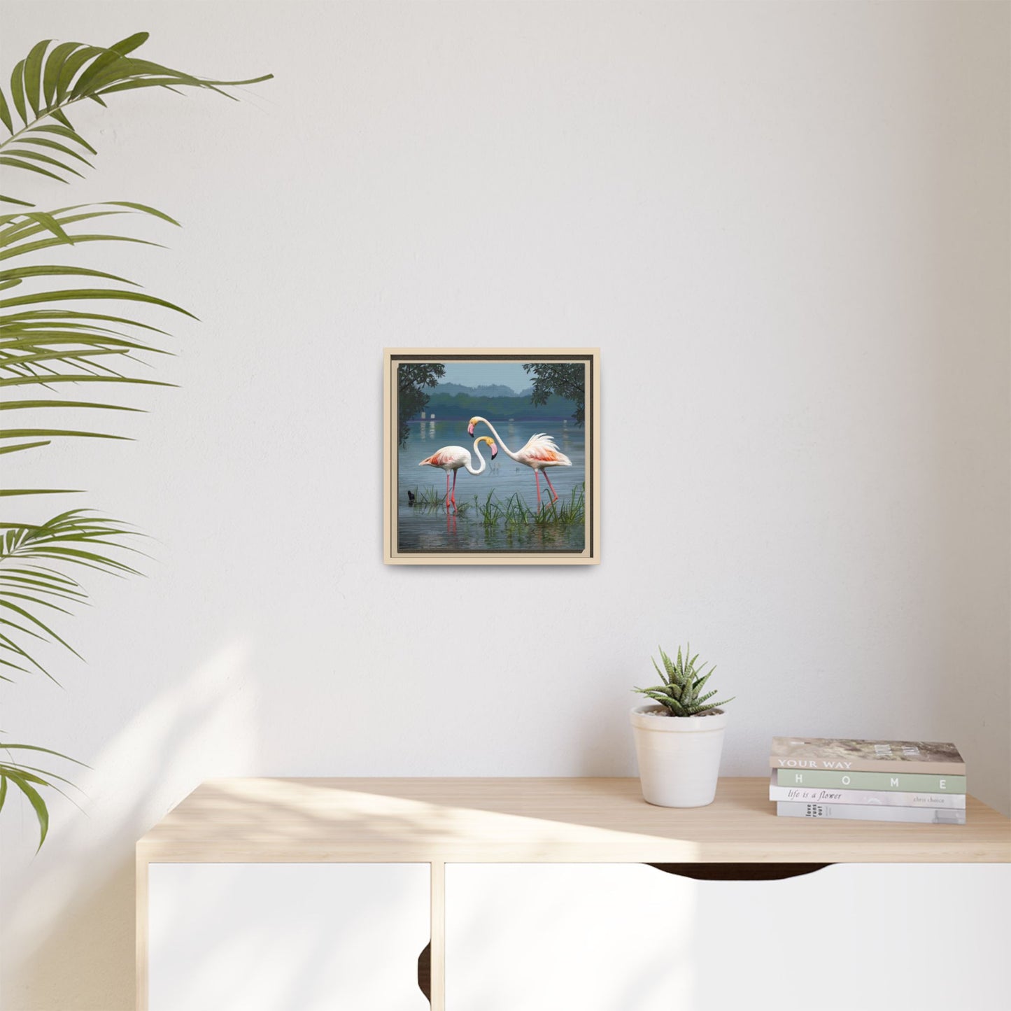 Framed Flamingo Canvas Art – Flamingo Dance by Rod Walgamott