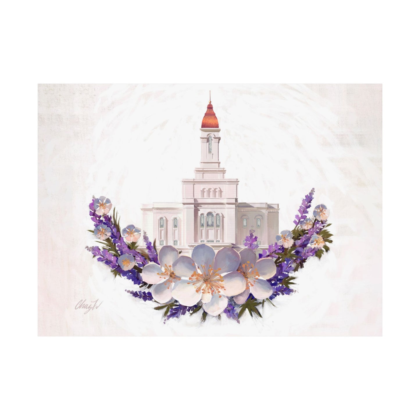 Premium Matte Print--Deseret Peak Temple--Floral Wreath, by Chaz Walgamott