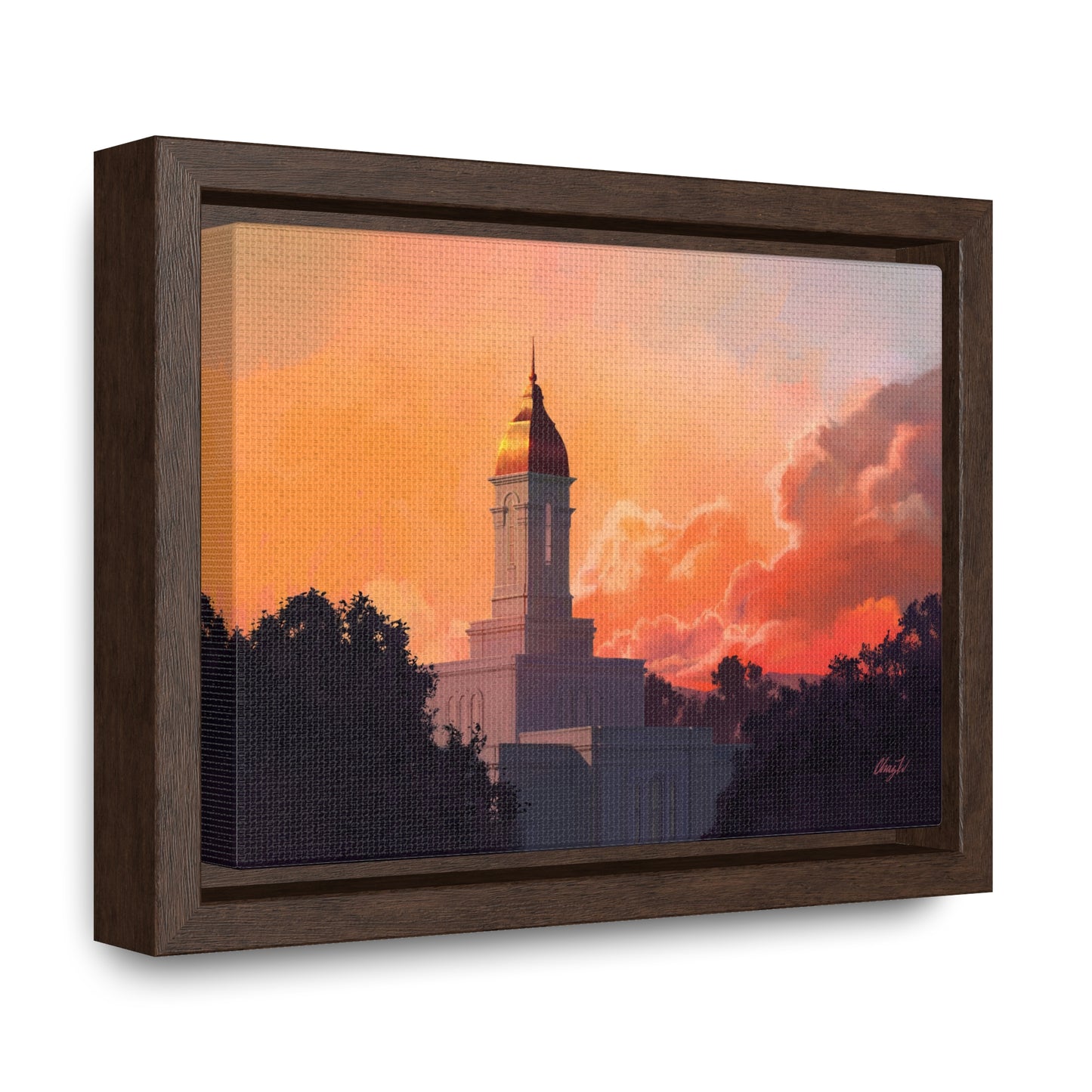 Stretched Canvas in Wood Frame--Deseret Peak Temple--Sunset by Chaz Walgamott
