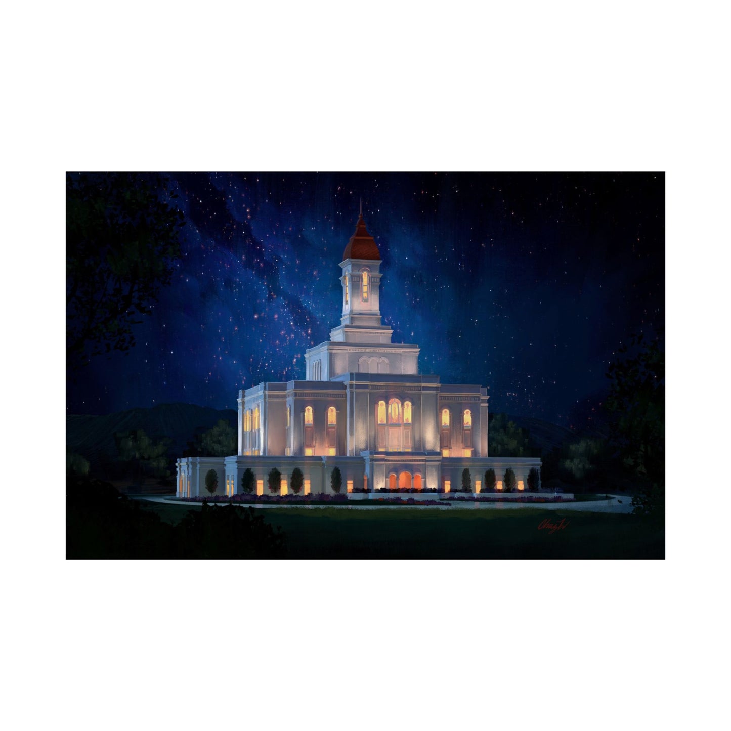 Premium Matte Print--Deseret Peak Temple--Night Sky, by Chaz Walgamott