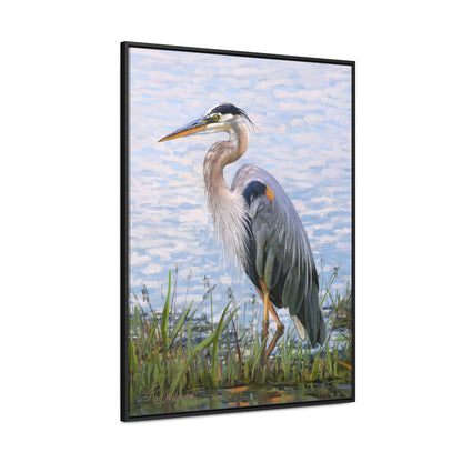 Framed canvas Wrap, Blue Heron at Stansbury Lake, by Rod Walgamott