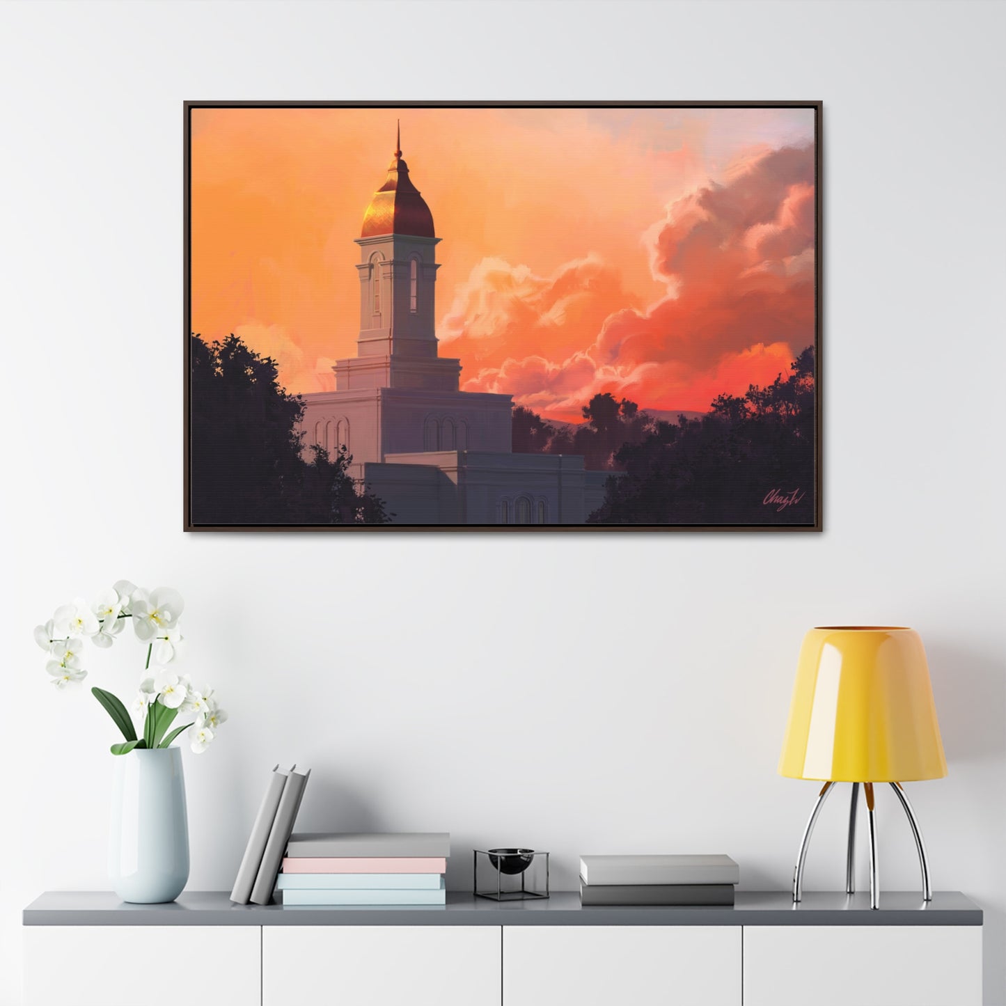Stretched Canvas in Wood Frame--Deseret Peak Temple--Sunset by Chaz Walgamott