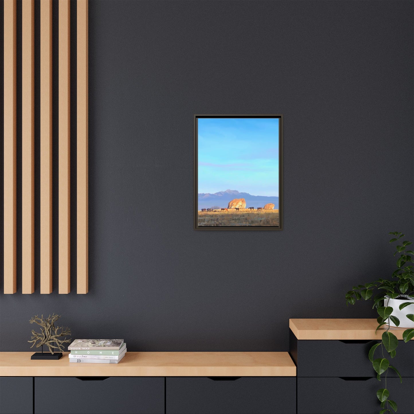 Framed Matte Canvas Print — Horses at Adobe by Rod Walgamott