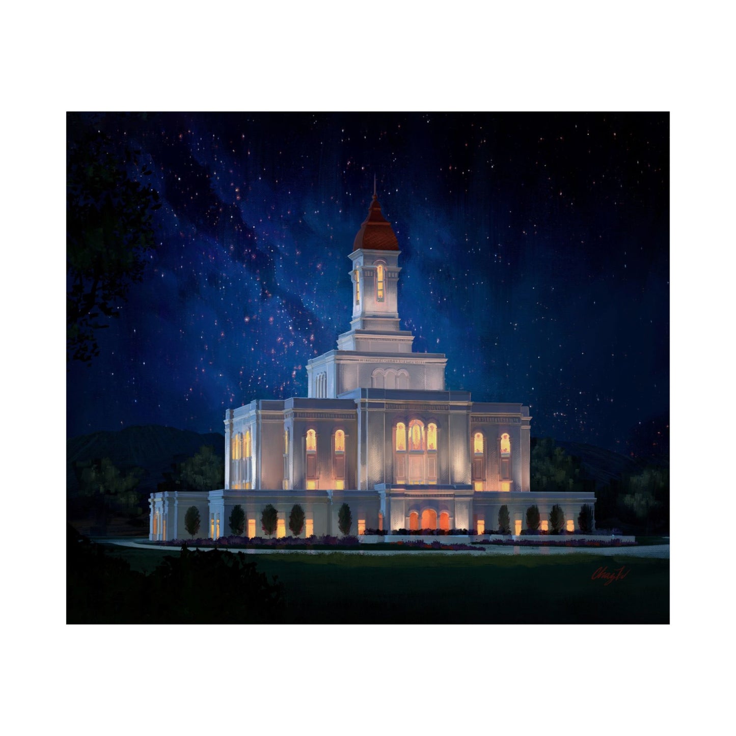 Premium Matte Print--Deseret Peak Temple--Night Sky, by Chaz Walgamott