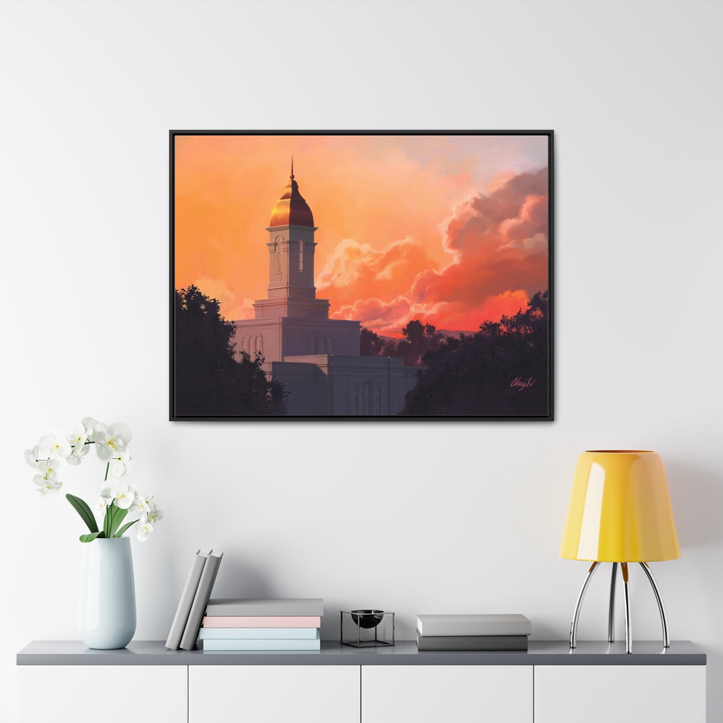 Stretched Canvas in Wood Frame--Deseret Peak Temple--Sunset by Chaz Walgamott