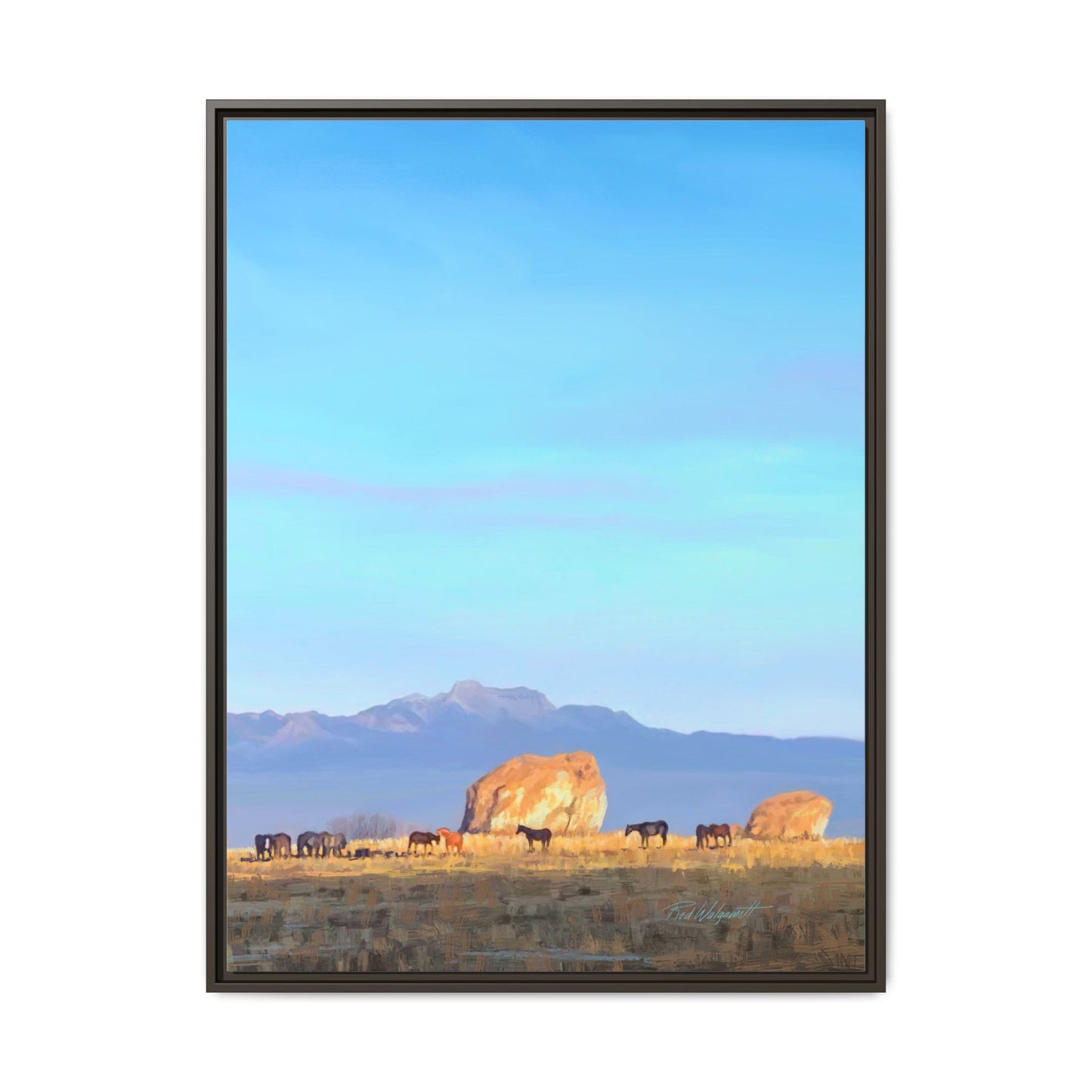 Framed Matte Canvas Print — Horses at Adobe by Rod Walgamott