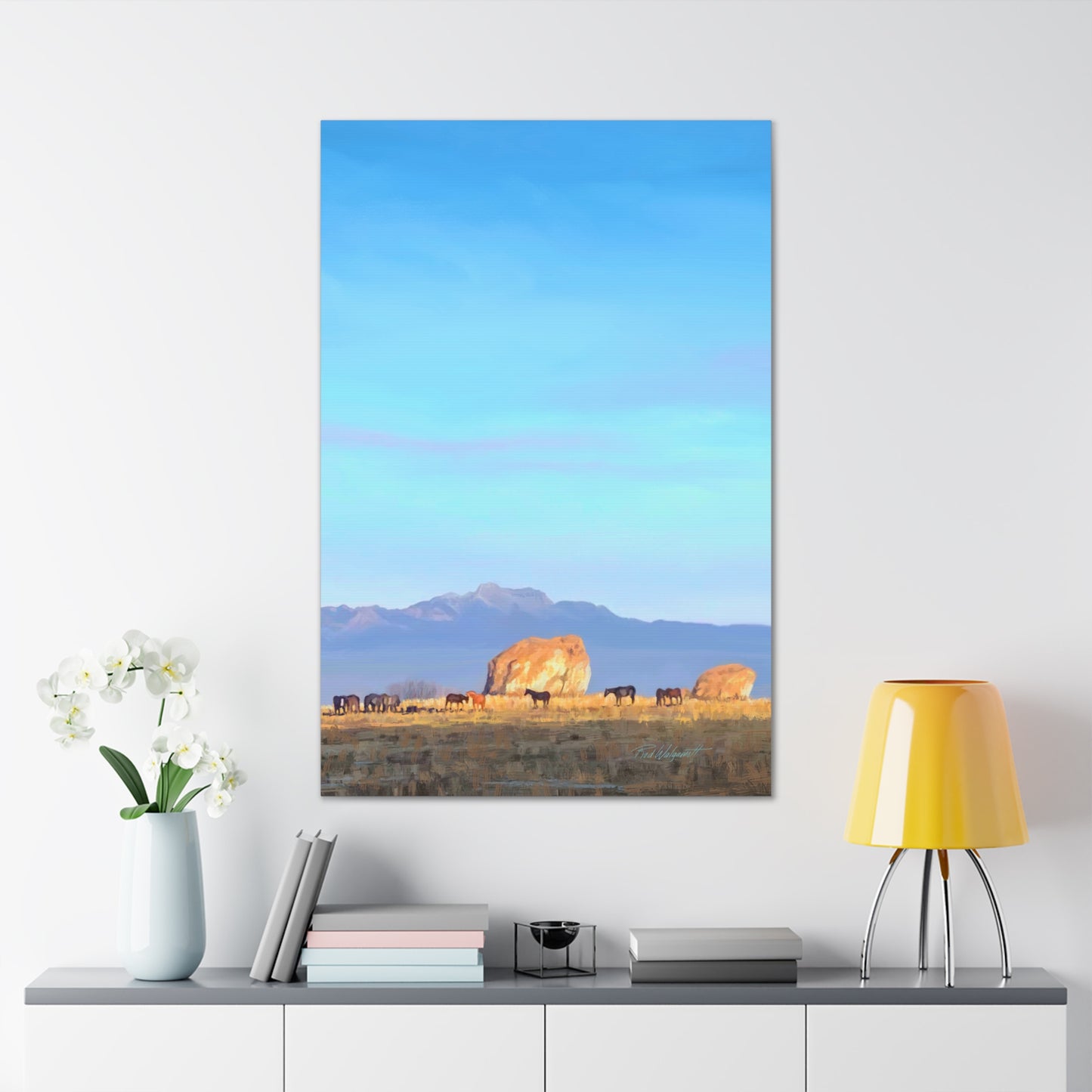 Canvas Gallery Wrap-Horses at Adobe Rock by Rod Walgamott