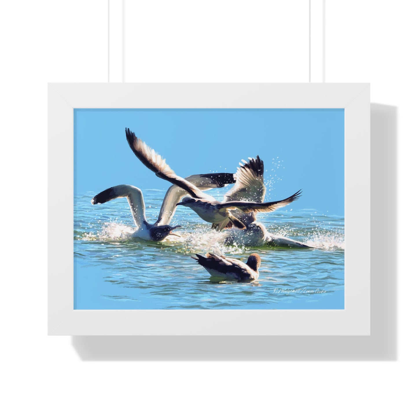 Framed Matte Print, Gull Fight on Stansbury Lake, by Rod Walgamott