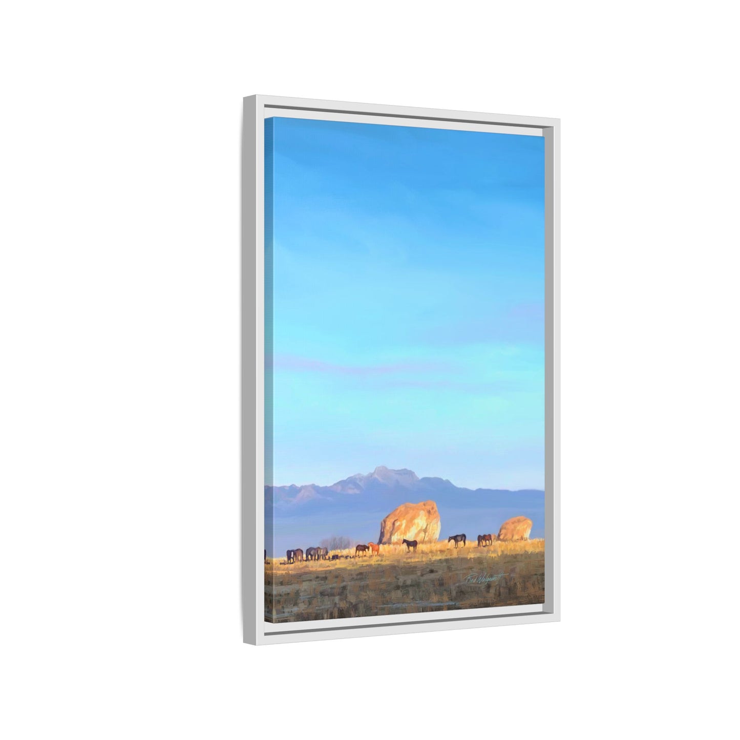 Framed Matte Canvas Print — Horses at Adobe by Rod Walgamott