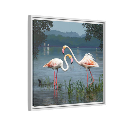 Framed Flamingo Canvas Art – Flamingo Dance by Rod Walgamott
