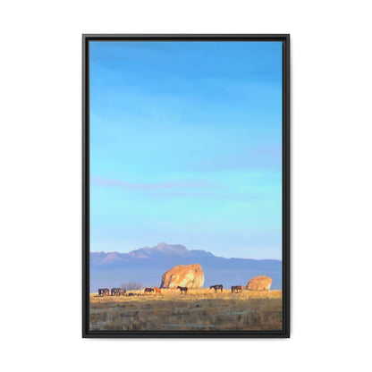 Framed Matte Canvas Print — Horses at Adobe by Rod Walgamott