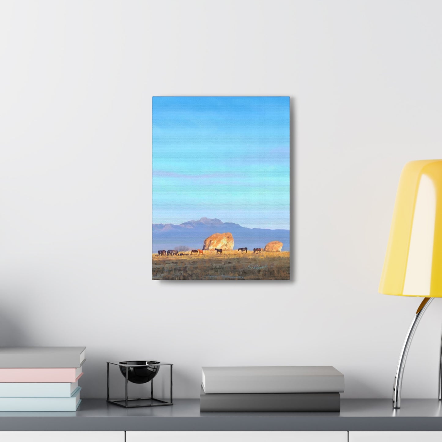 Canvas Gallery Wrap-Horses at Adobe Rock by Rod Walgamott