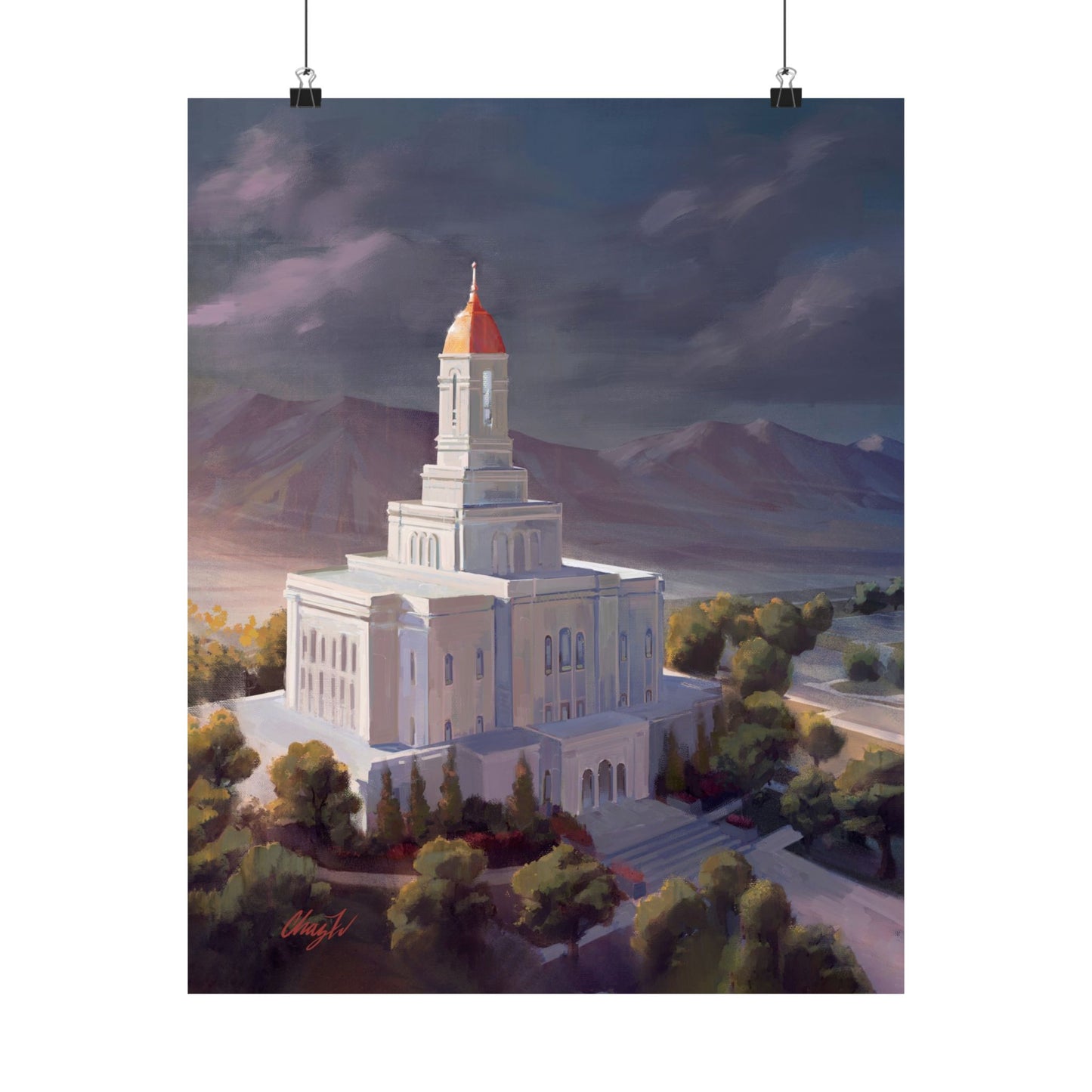 Premium Matte Paper Print, Deseret Peak Temple, After the Storm, by Chaz Walgamott