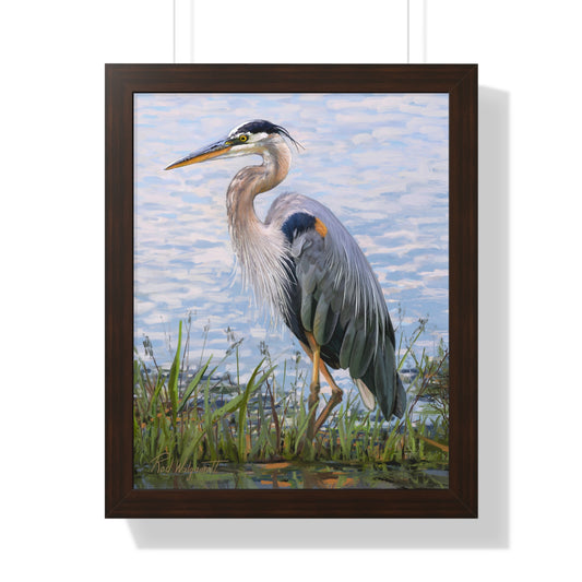 Framed Matte Print, Blue Heron at Stansbury Lake, by Rod Walgamott