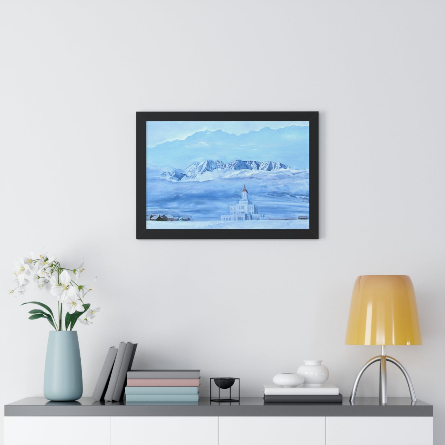 Premium Matte Print--Framed, Deseret Peak Temple-Hope in the Bleak of Winter, by Jane Autry