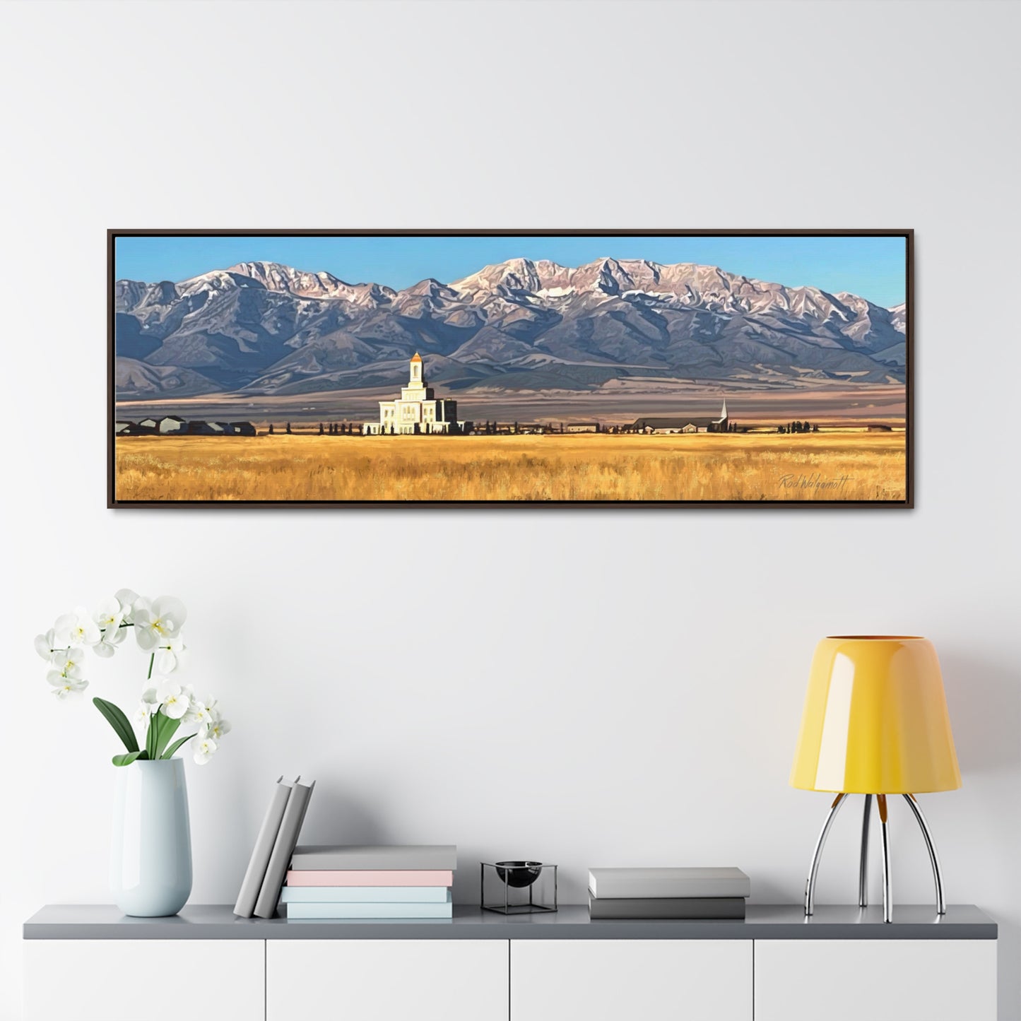 Stretched Canvas Wrap in Wood Frame, Deseret Peak Temple and Deseret Peak, by Rod Walgamott