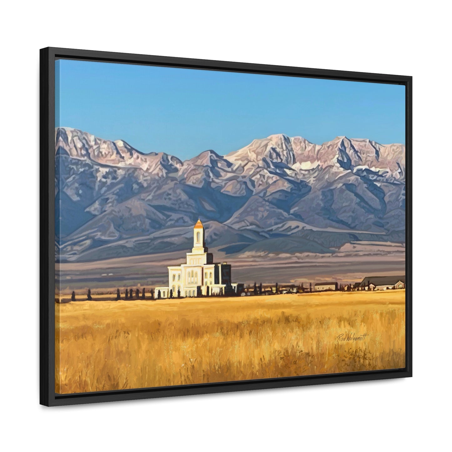 Stretched Canvas Wrap in Wood Frame, Deseret Peak Temple and Deseret Peak, by Rod Walgamott