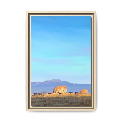Framed Matte Canvas Print — Horses at Adobe by Rod Walgamott