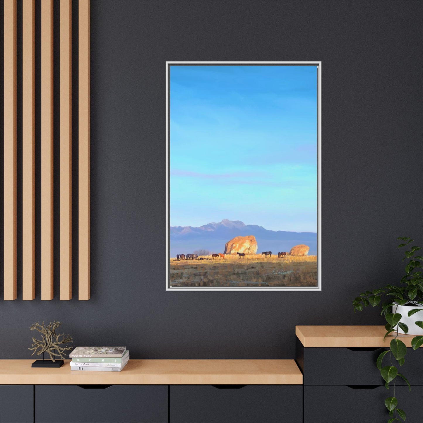 Framed Matte Canvas Print — Horses at Adobe by Rod Walgamott