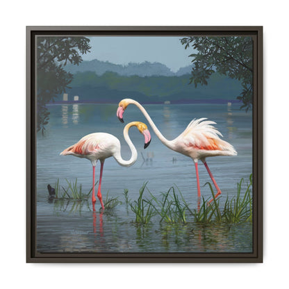 Framed Flamingo Canvas Art – Flamingo Dance by Rod Walgamott
