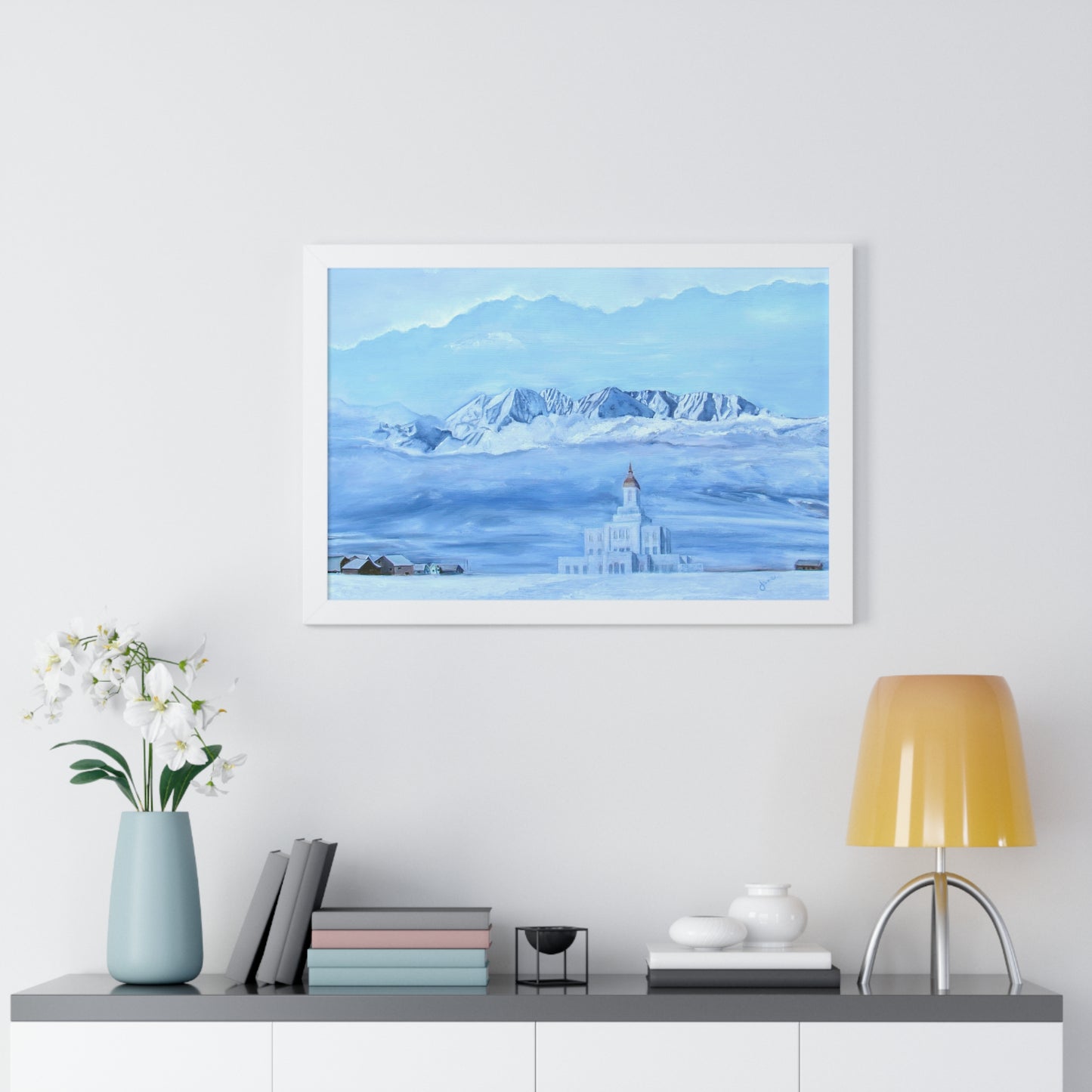 Premium Matte Print--Framed, Deseret Peak Temple-Hope in the Bleak of Winter, by Jane Autry