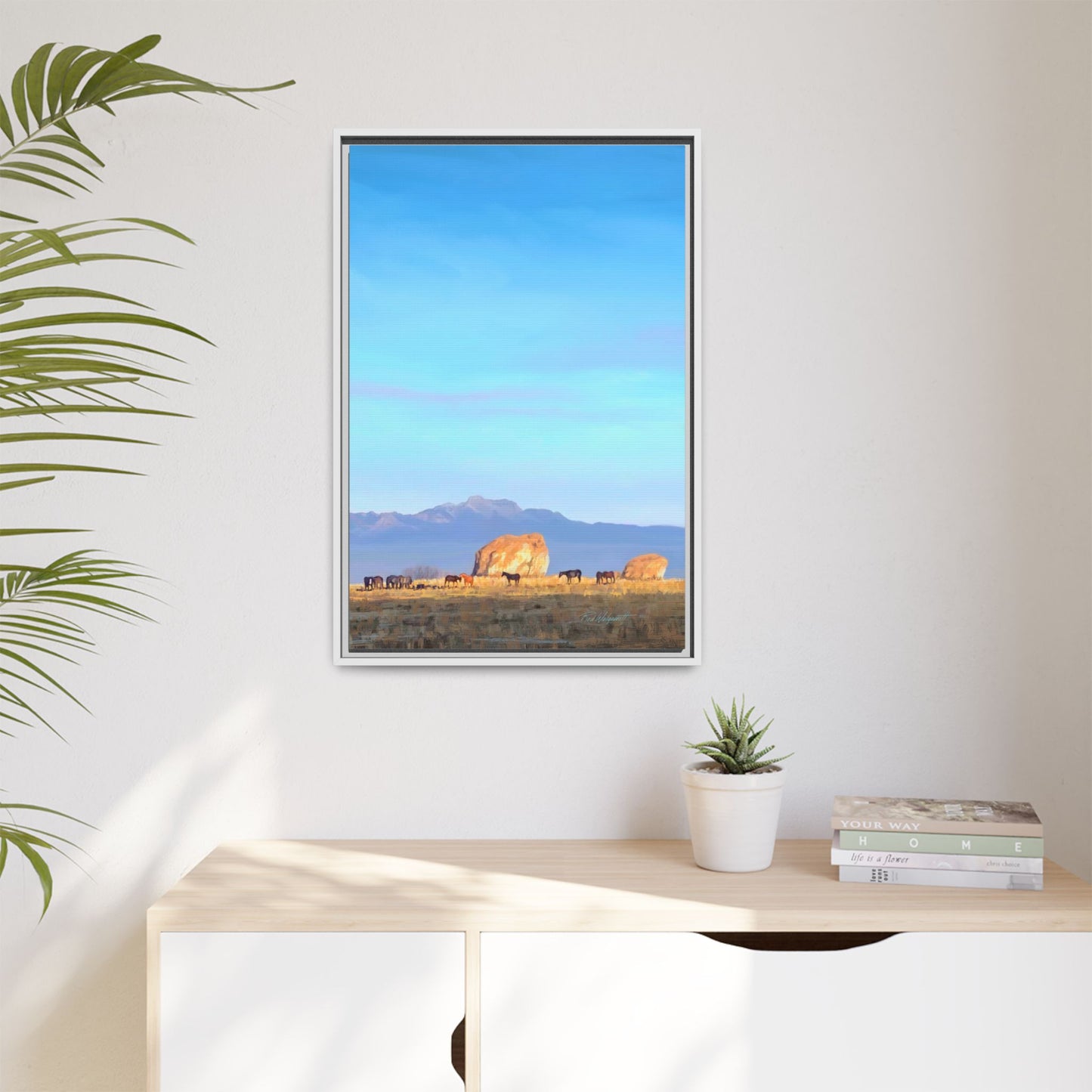 Framed Matte Canvas Print — Horses at Adobe by Rod Walgamott