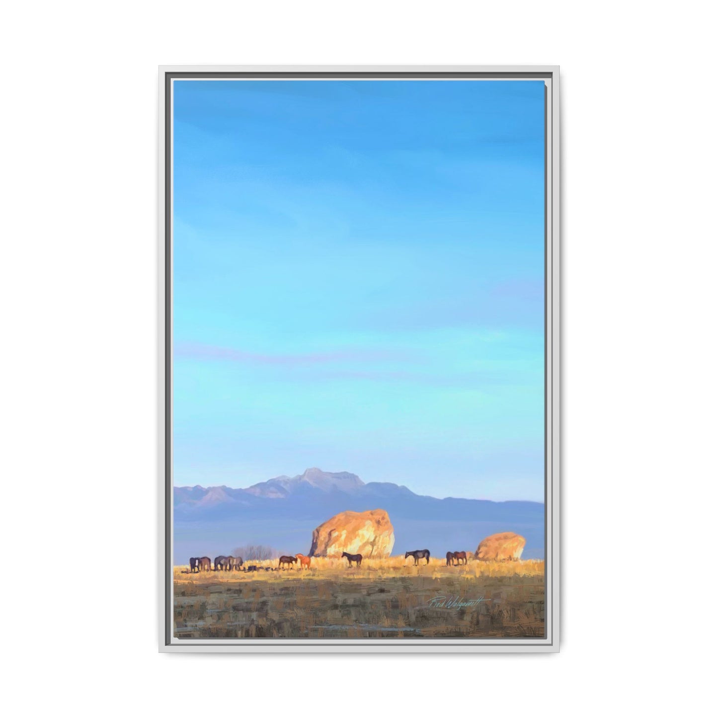 Framed Matte Canvas Print — Horses at Adobe by Rod Walgamott
