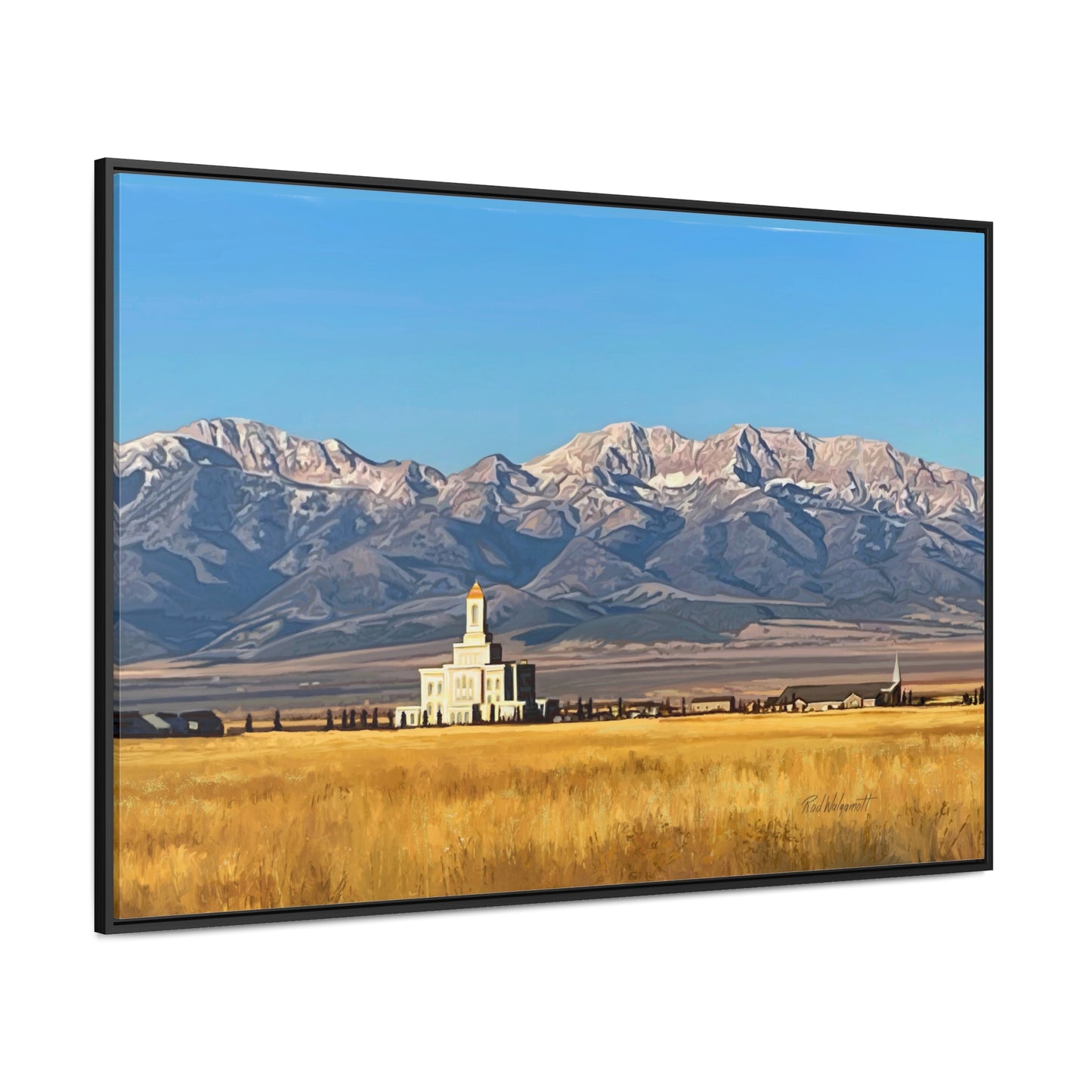 Stretched Canvas Wrap in Wood Frame, Deseret Peak Temple and Deseret Peak, by Rod Walgamott
