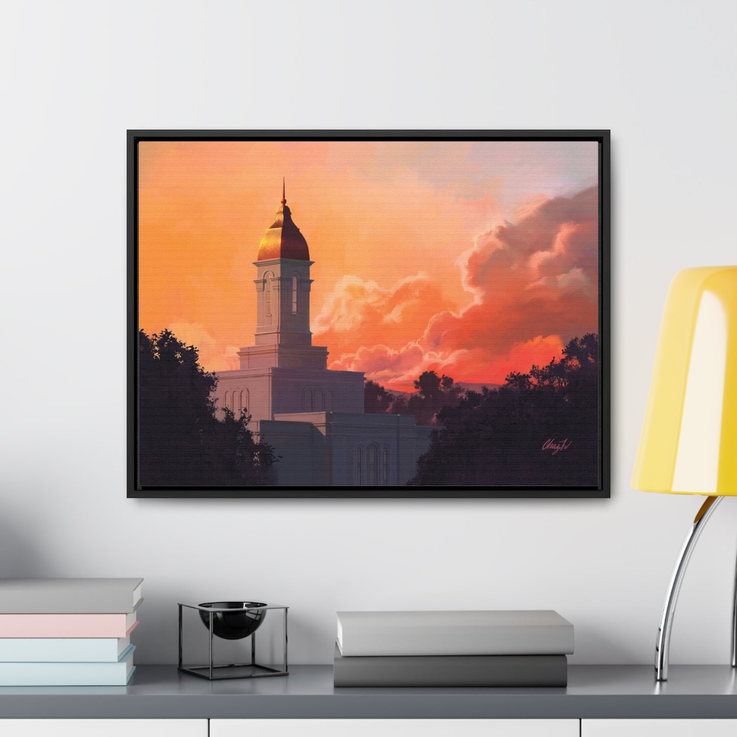 Stretched Canvas in Wood Frame--Deseret Peak Temple--Sunset by Chaz Walgamott