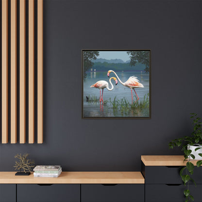 Framed Flamingo Canvas Art – Flamingo Dance by Rod Walgamott