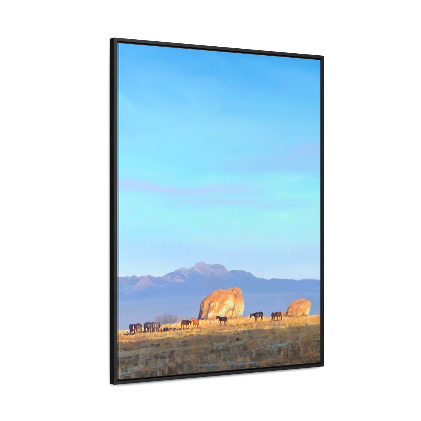 Framed canvas Wrap, Horses at Adobe Rock, by Rod Walgamott