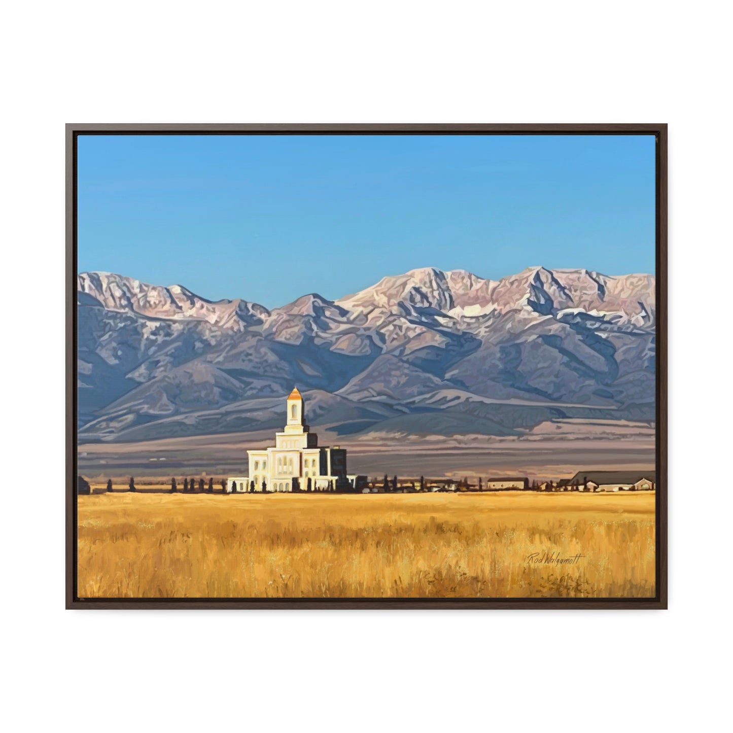 Stretched Canvas Wrap in Wood Frame, Deseret Peak Temple and Deseret Peak, by Rod Walgamott