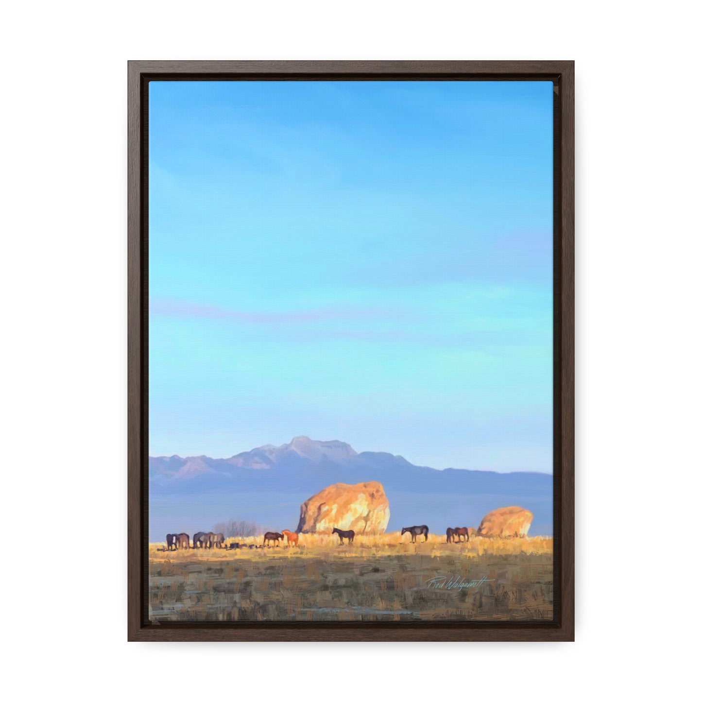 Framed canvas Wrap, Horses at Adobe Rock, by Rod Walgamott
