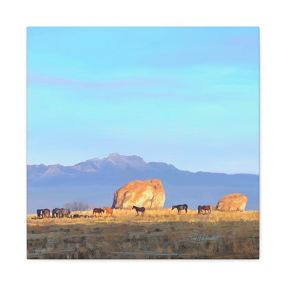 Canvas Gallery Wrap-Horses at Adobe Rock by Rod Walgamott