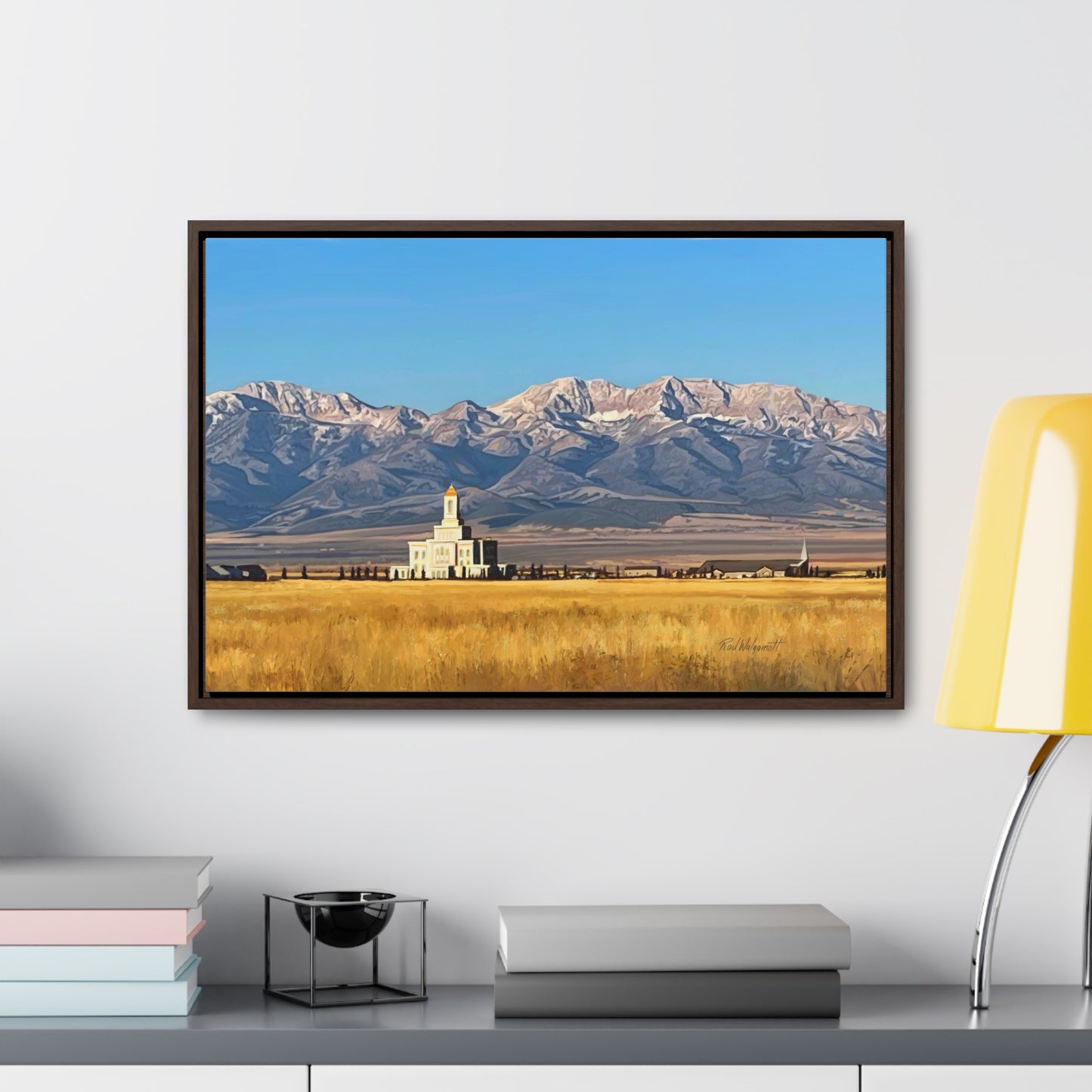 Stretched Canvas Wrap in Wood Frame, Deseret Peak Temple and Deseret Peak, by Rod Walgamott