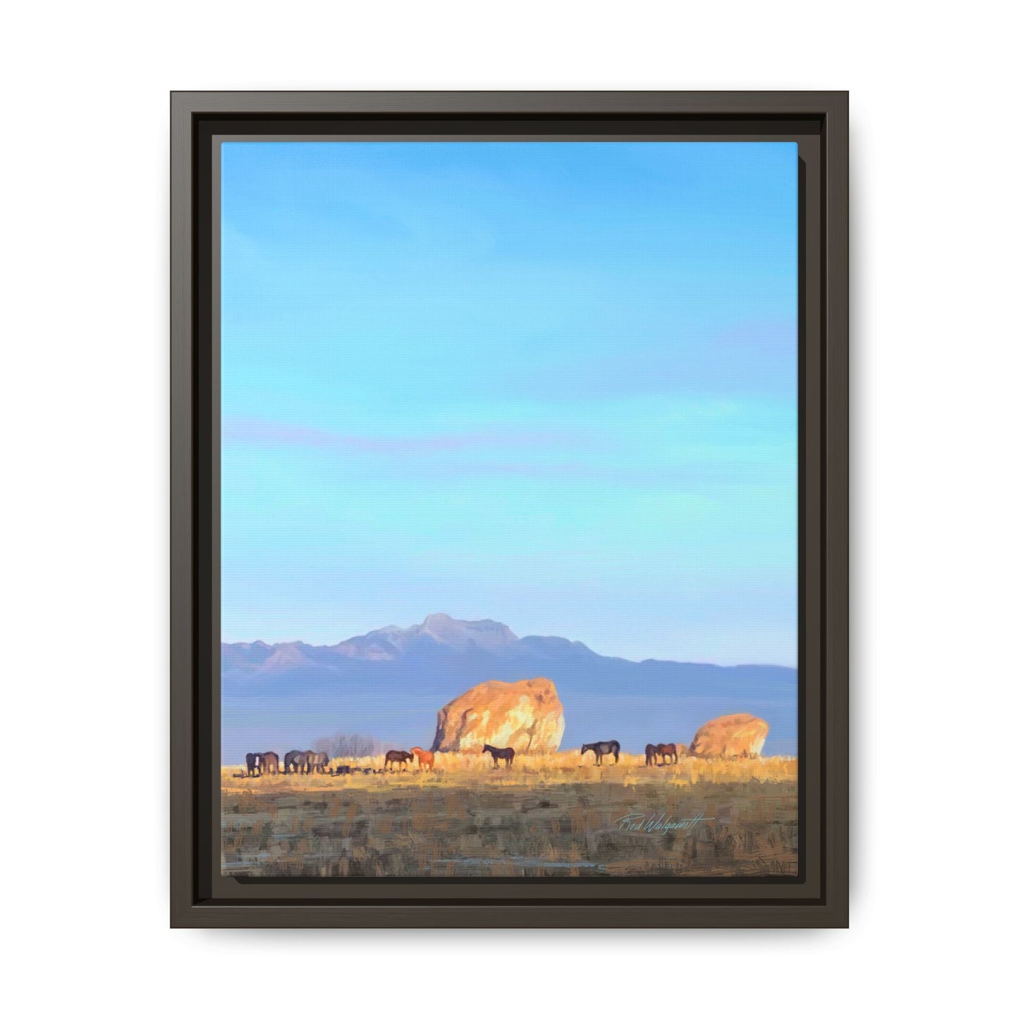 Framed Matte Canvas Print — Horses at Adobe by Rod Walgamott
