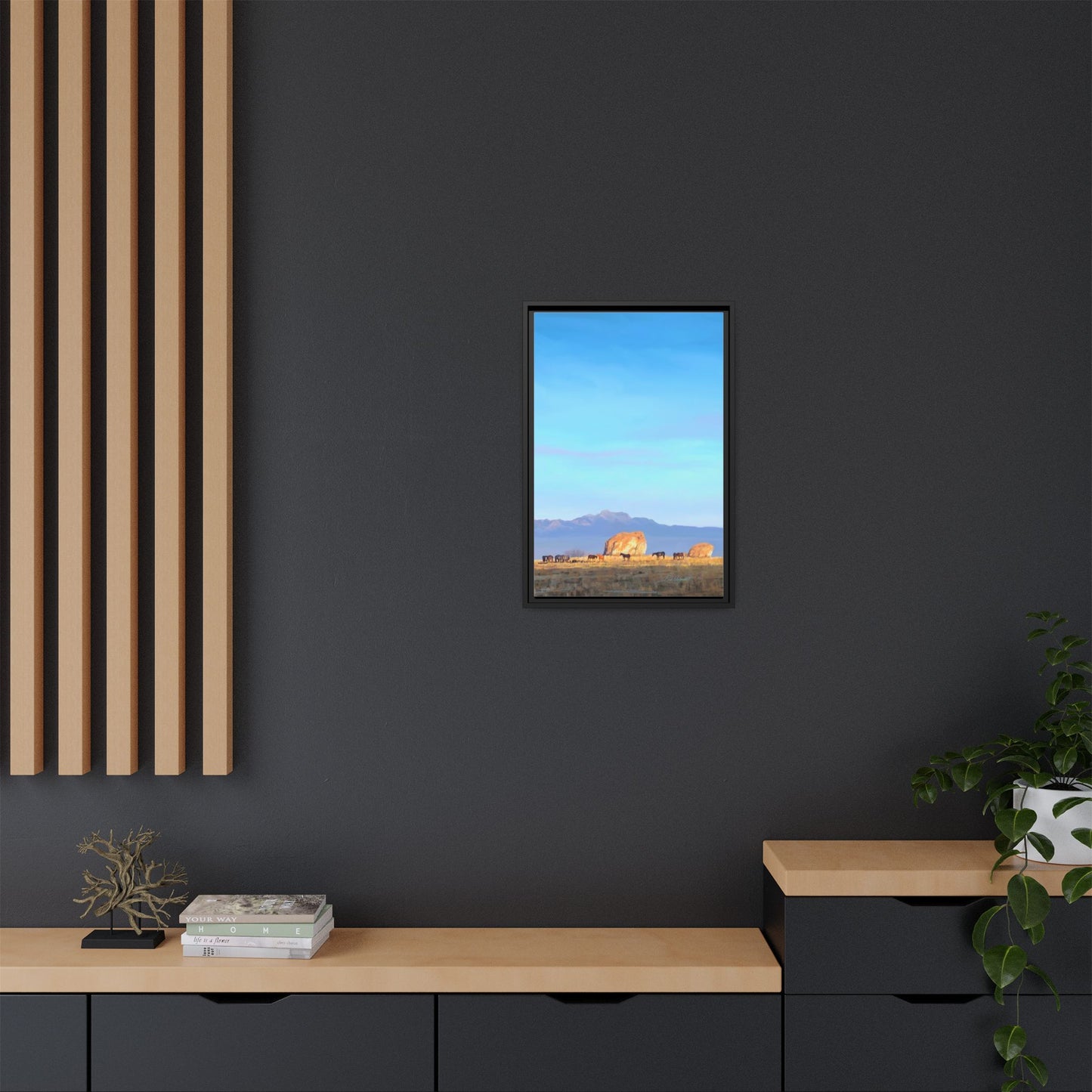 Framed Matte Canvas Print — Horses at Adobe by Rod Walgamott