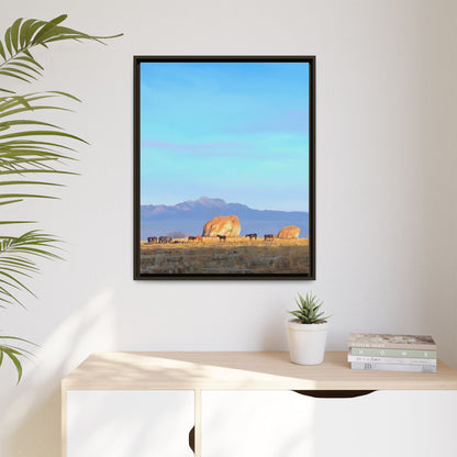 Framed Matte Canvas Print — Horses at Adobe by Rod Walgamott