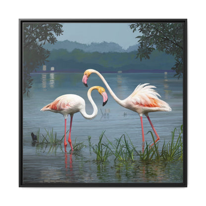 Framed Flamingo Canvas Art – Flamingo Dance by Rod Walgamott