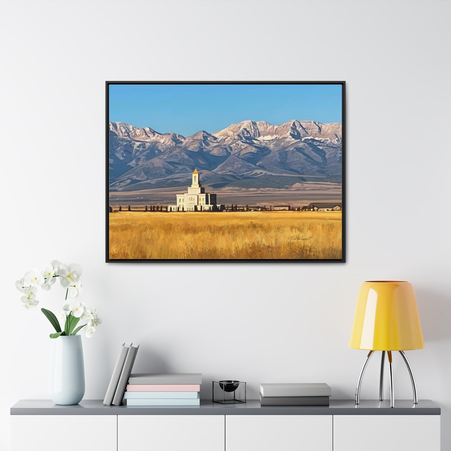 Stretched Canvas Wrap in Wood Frame, Deseret Peak Temple and Deseret Peak, by Rod Walgamott