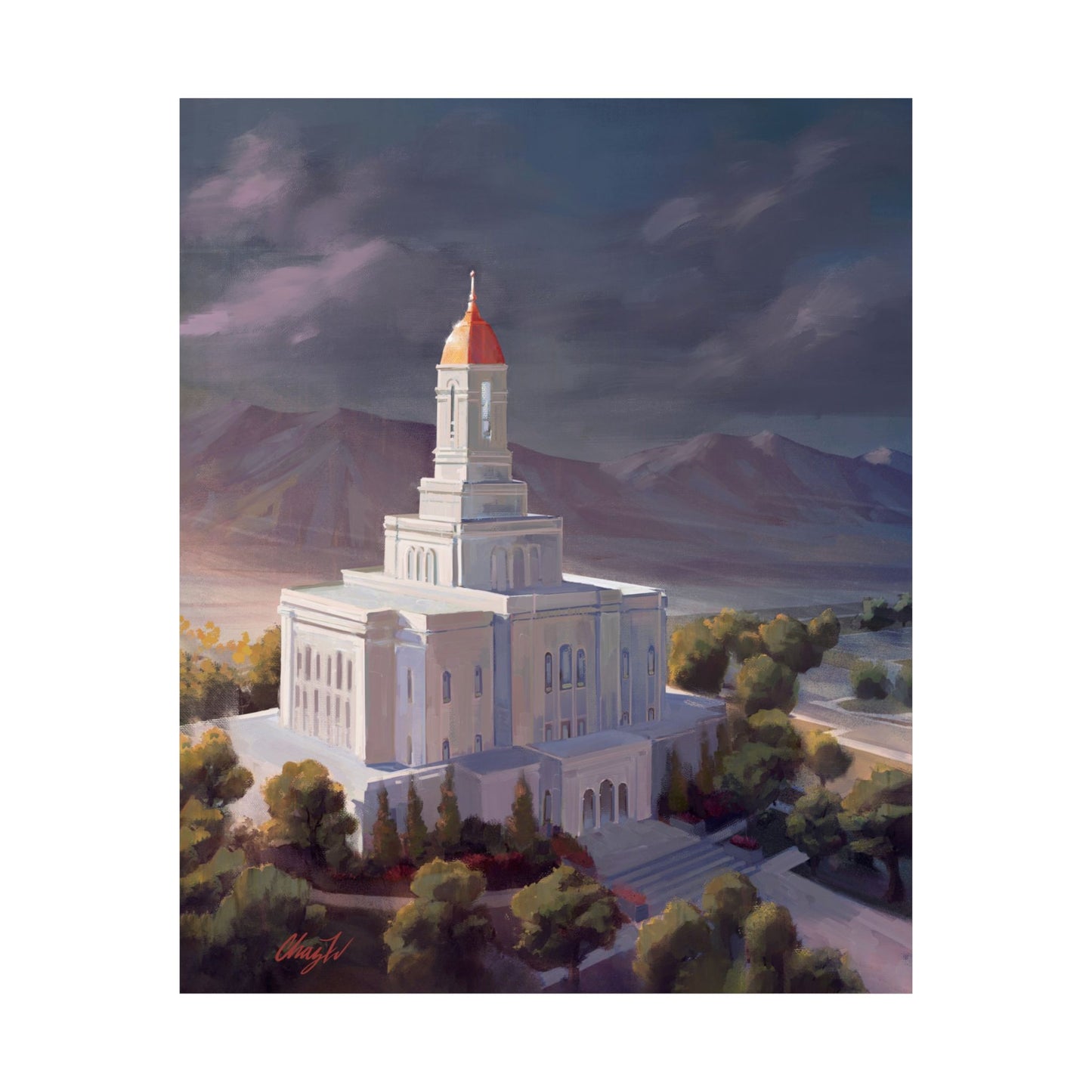 Premium Matte Paper Print, Deseret Peak Temple, After the Storm, by Chaz Walgamott