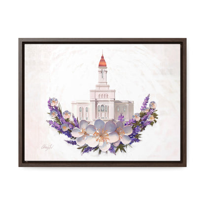 Stretched Canvas Print in Wood Frame--Deseret Peak Temple--Floral Wreath, by Chaz Walgamott