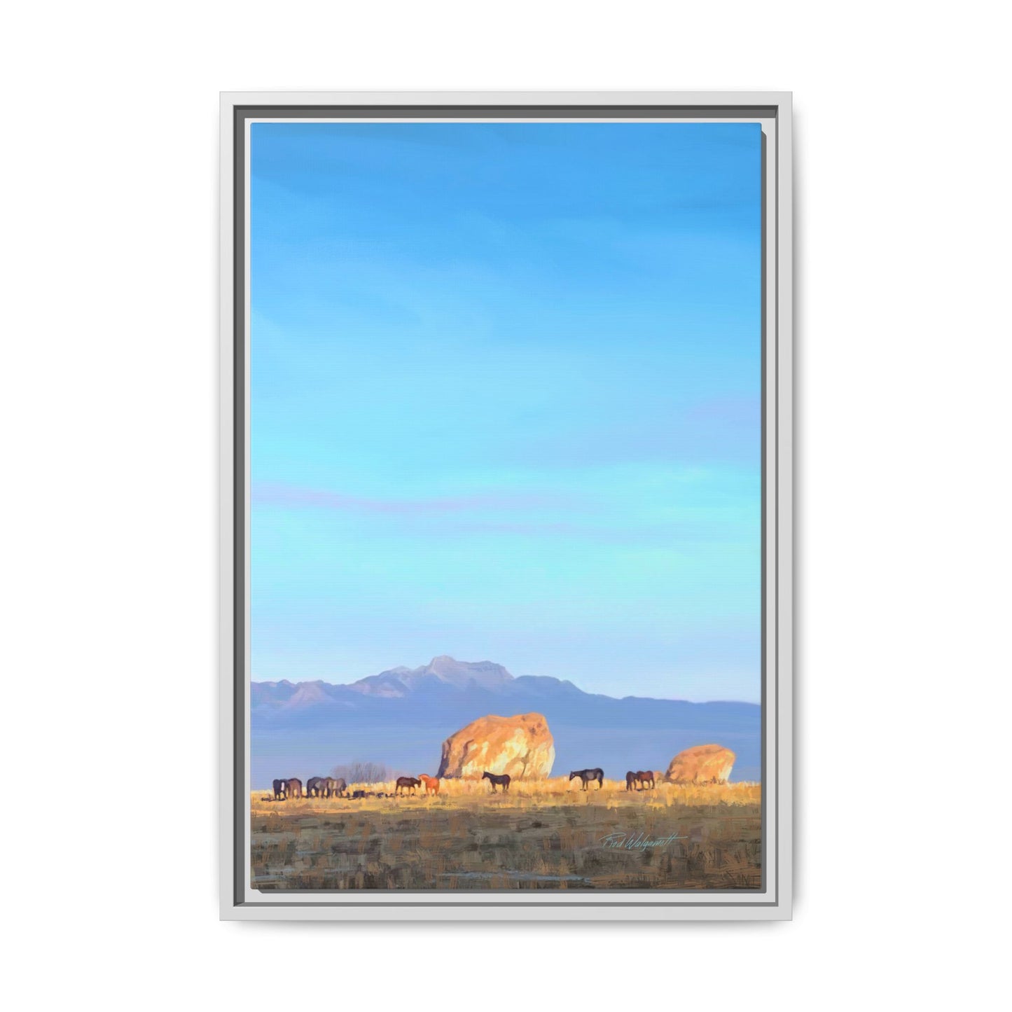 Framed Matte Canvas Print — Horses at Adobe by Rod Walgamott