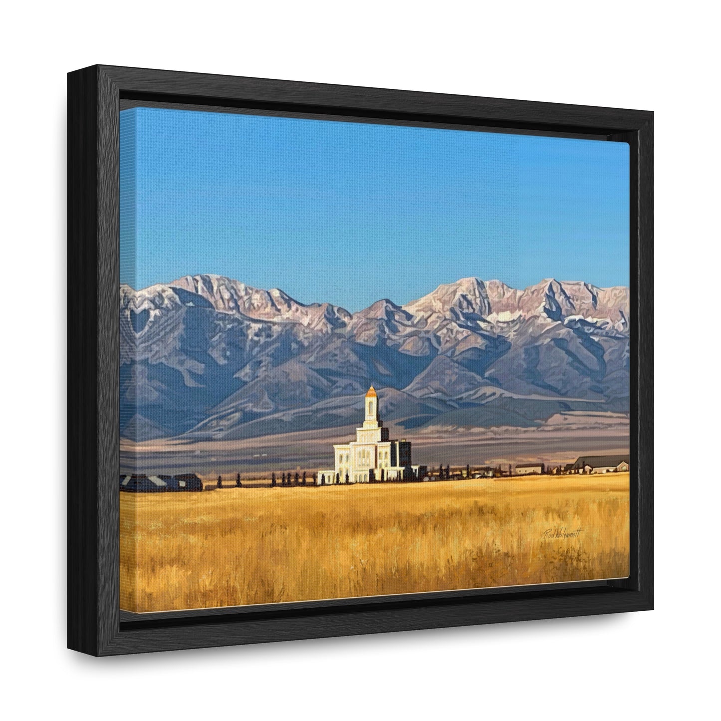 Stretched Canvas Wrap in Wood Frame, Deseret Peak Temple and Deseret Peak, by Rod Walgamott